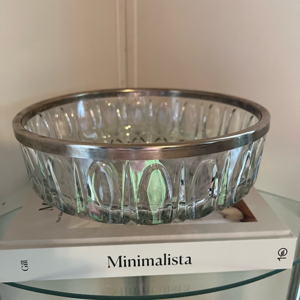 Vintage Glass Bowl with Silver Rim